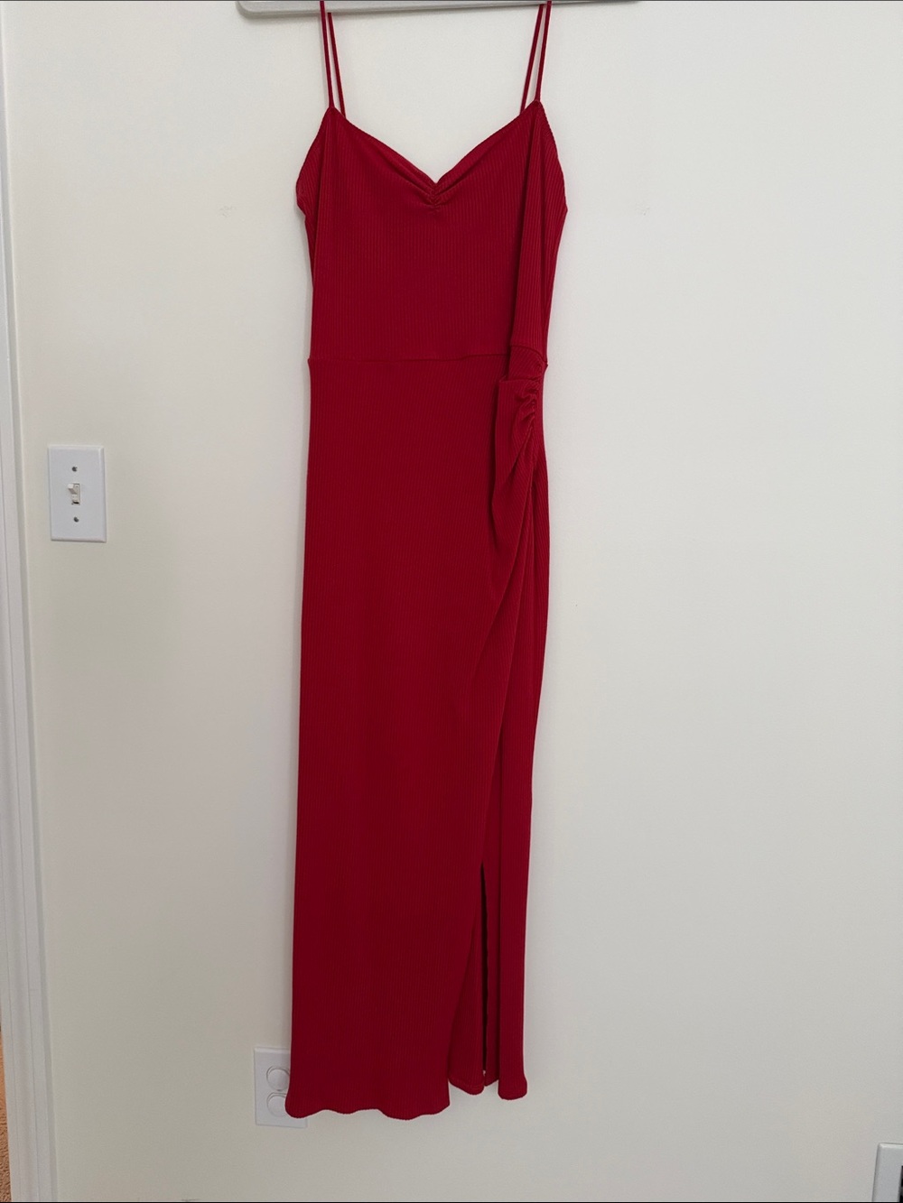 Reformation Red Midi Slip Dress with Side Slit